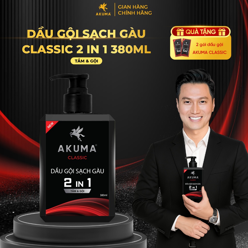 Ảnh Dầu Gội Sạch Gàu AKUMA CLASSIC 380ml - Tắm & Gội 2 Trong 1 - Hương Nước Hoa Nam Tính 1