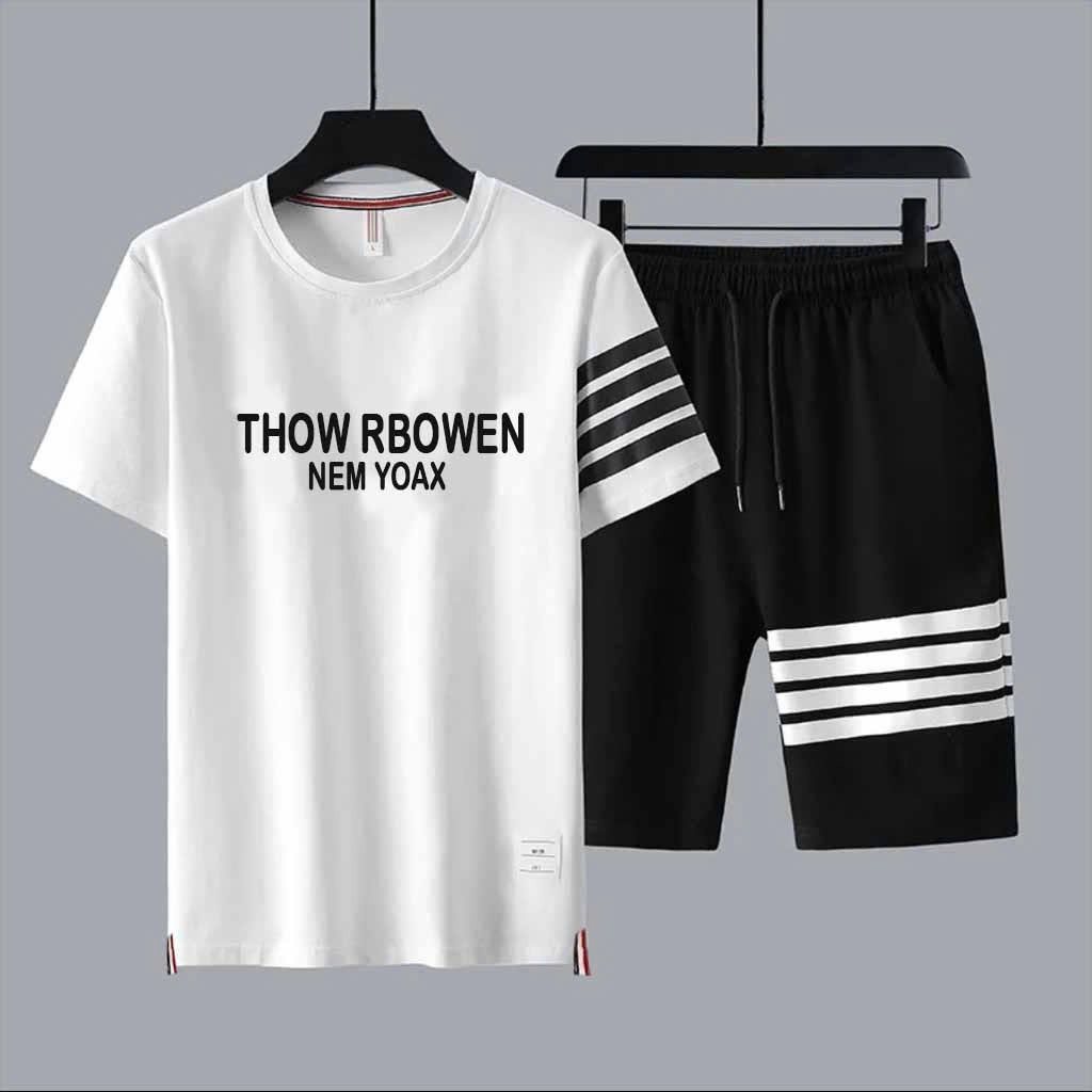Bộ quần áo thể thao nam nữ in chữ THOW PHỐI SỌC , sét đồ ngắn mùa hè tập GYM rất đẹp vải thun mè K1