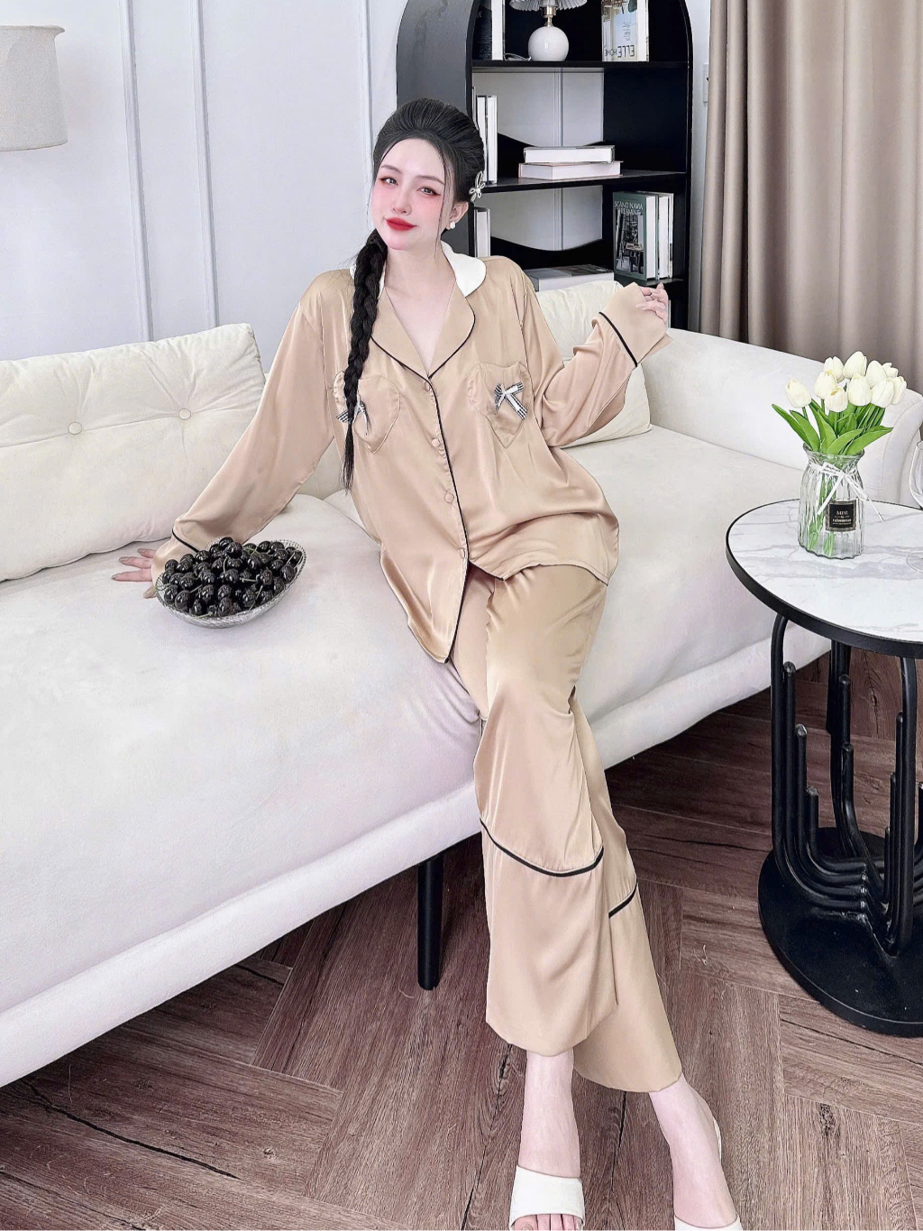 Ảnh Đồ Ngủ Pijama Bigsize Nữ SOJUN Bộ TDQD Túi Tim Nơ Lụa Latin Cao Cấp 45-65kg 2