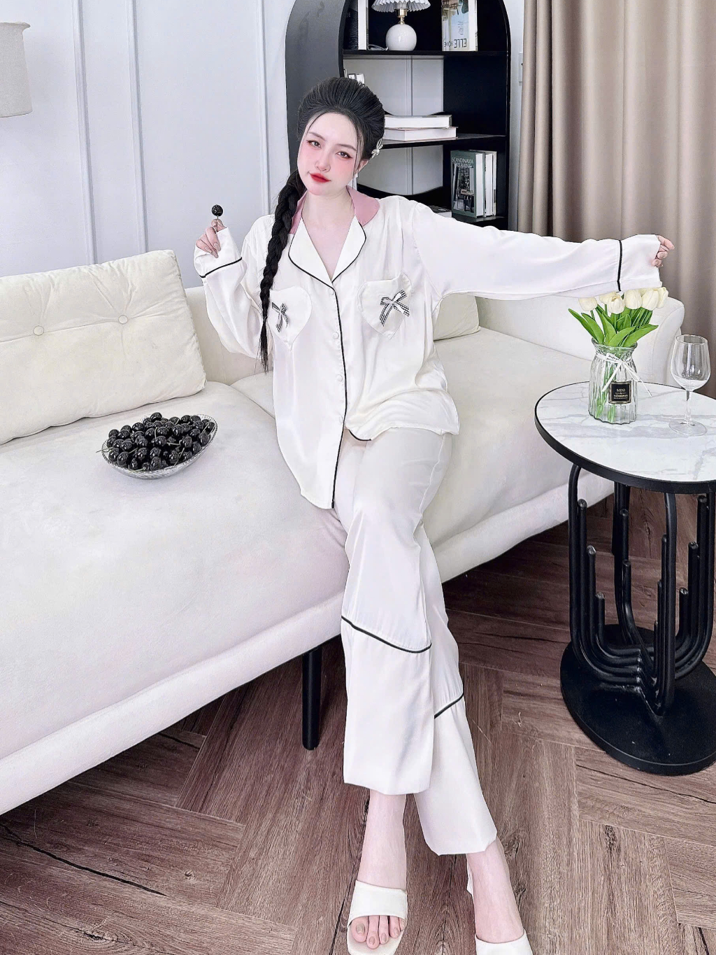 Ảnh Đồ Ngủ Pijama Bigsize Nữ SOJUN Bộ TDQD Túi Tim Nơ Lụa Latin Cao Cấp 45-65kg 3