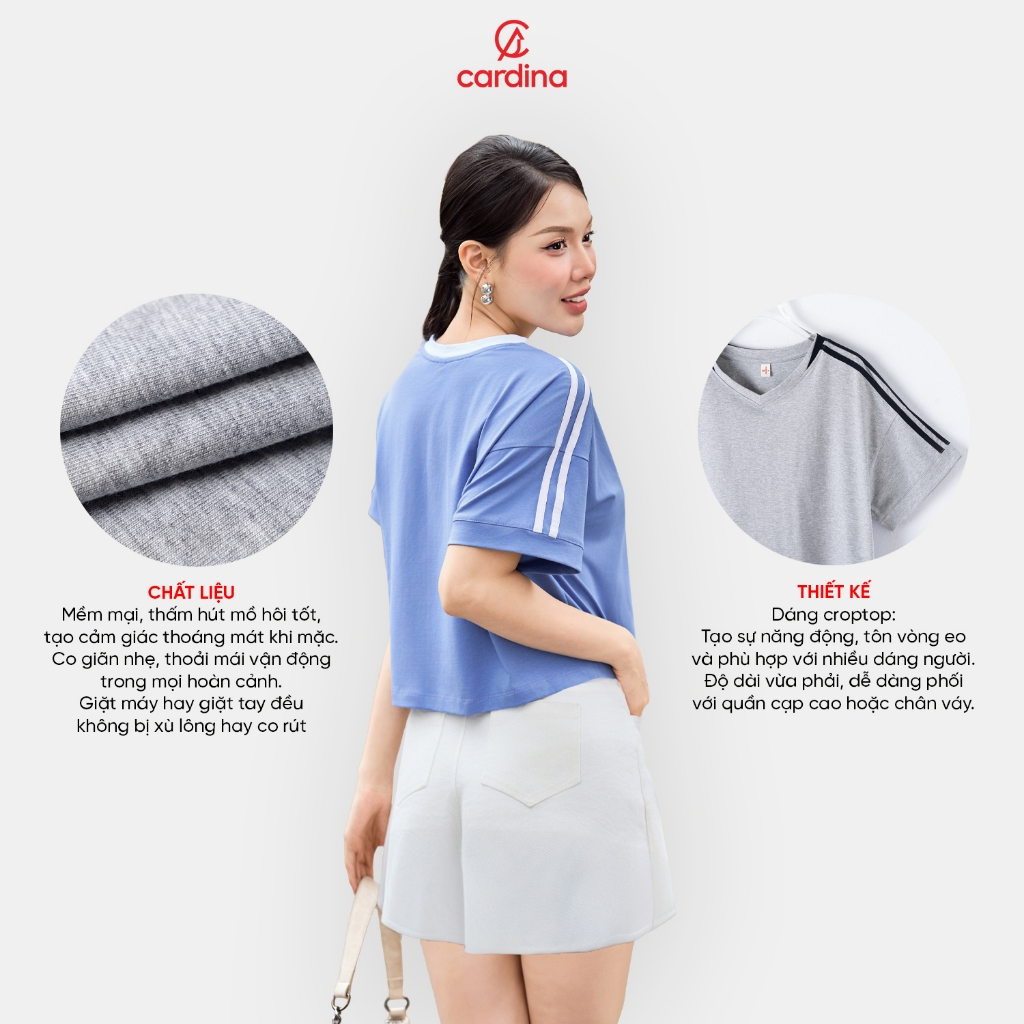 Ảnh Áo phông CARDINA chất liệu cotton kiểu cổ tim dáng croptop trẻ trung năng động 5ATC14 1