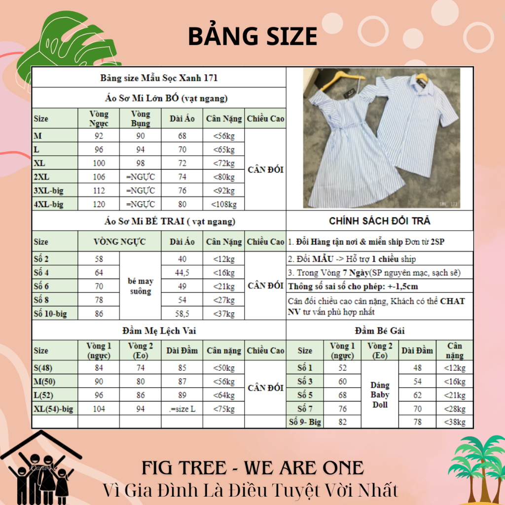 Set Sơ Mi Váy Đôi Fig Tree Sọc Trắng Xanh Model cho Couple, Thiết kế Mới Váy Lệch Vai Trendy, Mã 171