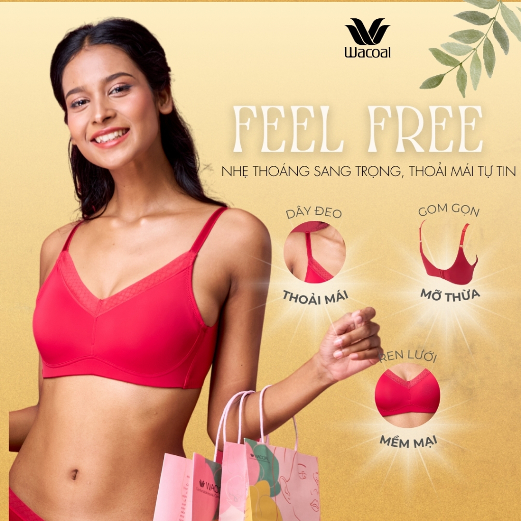 Áo ngực nữ Wacoal không gọng mút mỏng nâng ngực nhẹ bản lưng to, Áo lót ren dây đeo cố định - IES0721