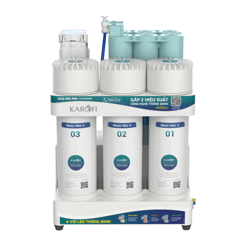 Máy Lọc Nước Để Gầm Karofi KAQ-U95 PRO Gọn Nhẹ Với 10 Cấp Lọc HIệu Xuất Cao, Vòi Led Thông MInh