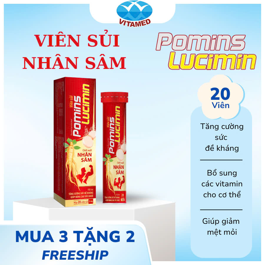 Viên Sủi Sâm Pomin Lucimin Hộp 20 Viên - Hỗ Trợ Tăng Cường Sức Đề Kháng, Giảm Mệt Mỏi Suy Nhược Cơ Thể