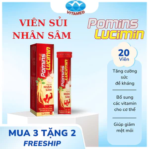 Viên Sủi Sâm Pomin Lucimin Hộp 20 Viên - Hỗ Trợ Tăng Cường Sức Đề Kháng, Giảm Mệt Mỏi Suy Nhược Cơ Thể