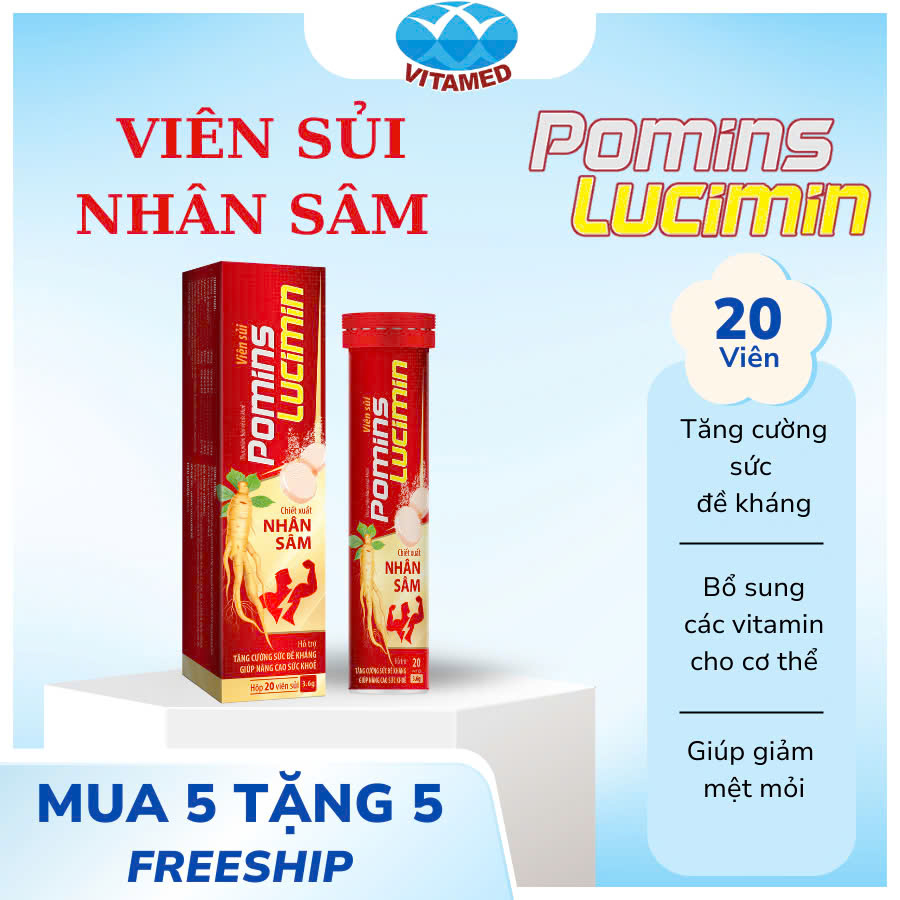 Viên Sủi Sâm Pomin Lucimin Hộp 20 Viên - Hỗ Trợ Tăng Cường Sức Đề Kháng, Giảm Mệt Mỏi Suy Nhược Cơ Thể
