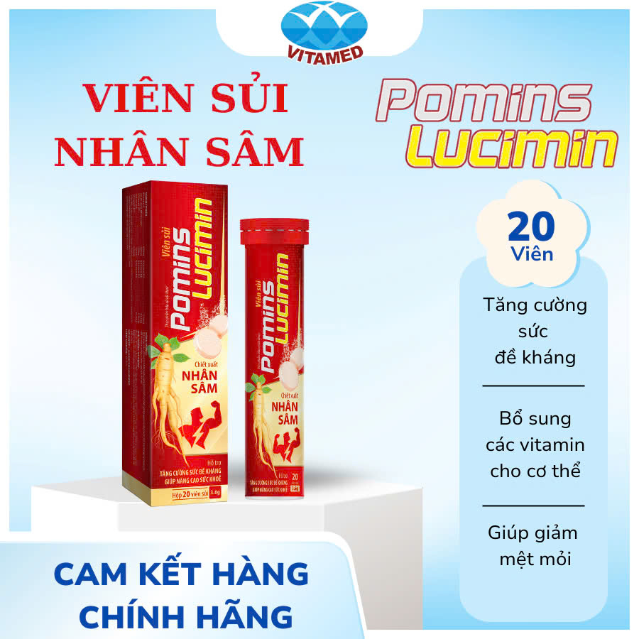 Viên Sủi Sâm Pomin Lucimin Hộp 20 Viên - Hỗ Trợ Tăng Cường Sức Đề Kháng, Giảm Mệt Mỏi Suy Nhược Cơ Thể