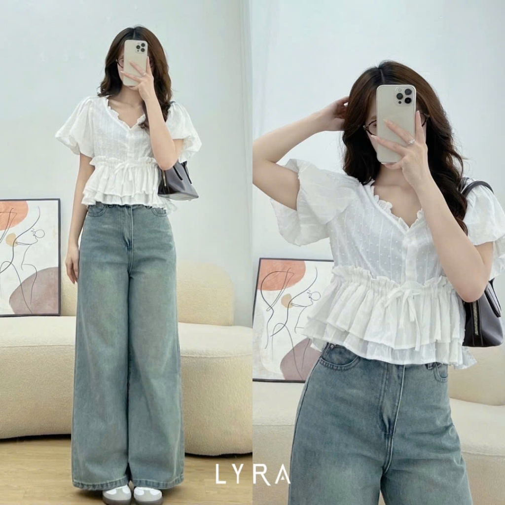 Ảnh LYRA - Áo baby doll tay phồng xòe bèo cổ V tiểu thư - VSYAC0277 1