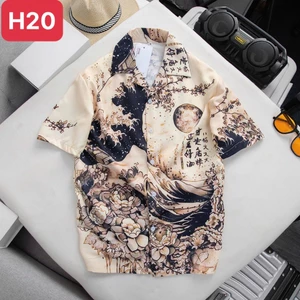 Áo sơ mi lụa tay ngắn , áo sơ mi cao cấp , áo sơ mi nam in họa tiết 3D sắc nét ,du lịch sz 50-110kg