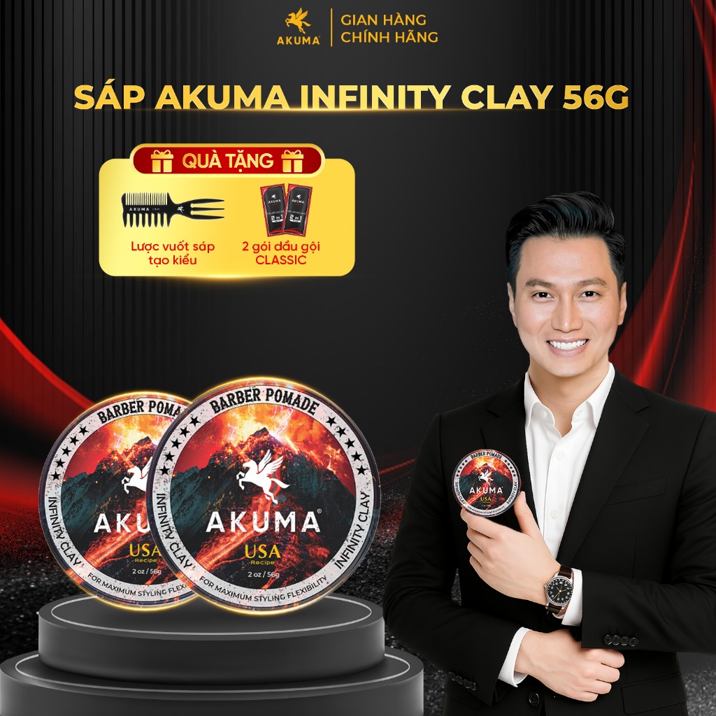 Ảnh Sáp Vuốt Tóc AKUMA INFINITY CLAY Hàng Chính Hãng, Độ Bóng Mờ Tự Nhiên Akuma 2