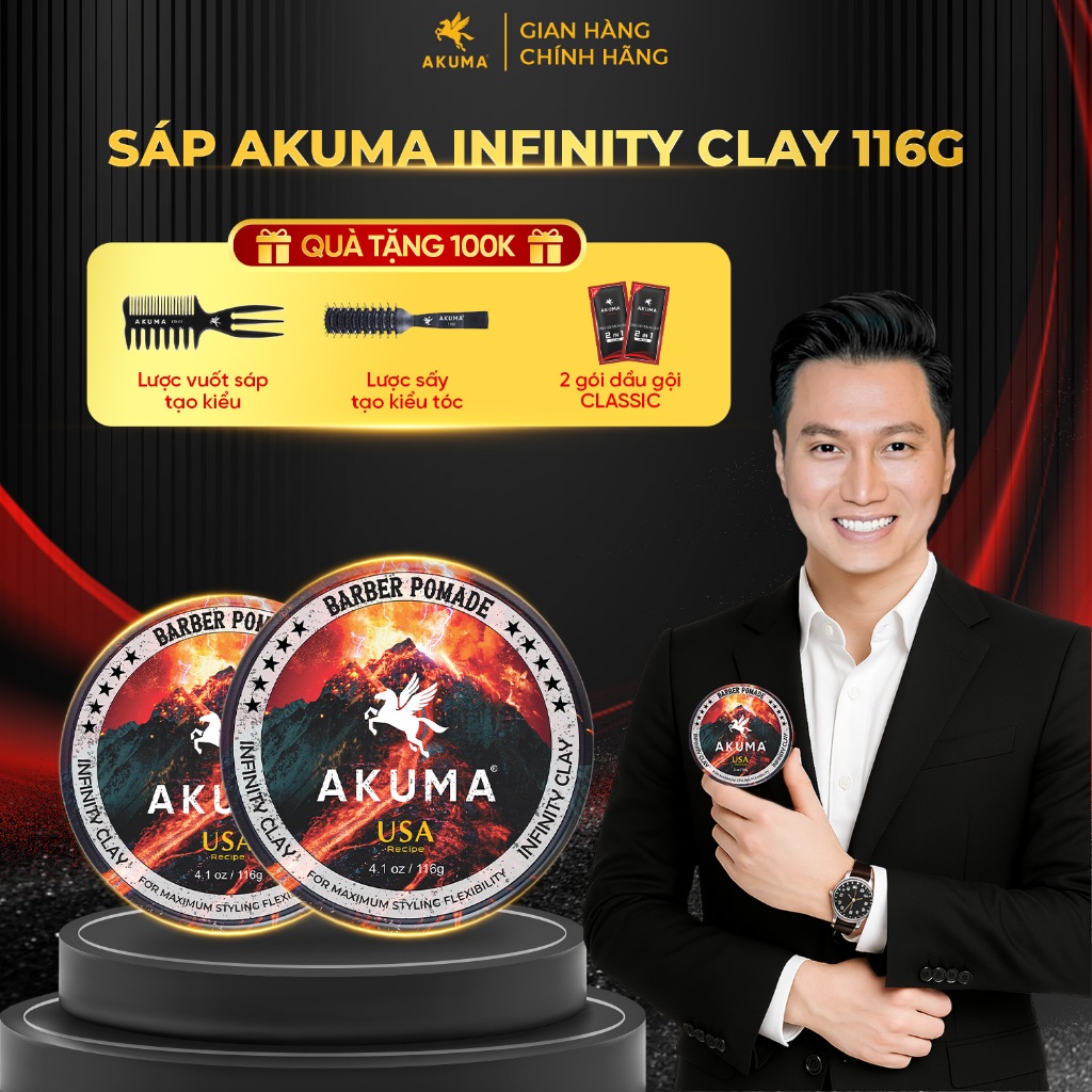 Ảnh Sáp Vuốt Tóc AKUMA INFINITY CLAY Hàng Chính Hãng, Độ Bóng Mờ Tự Nhiên Akuma 1