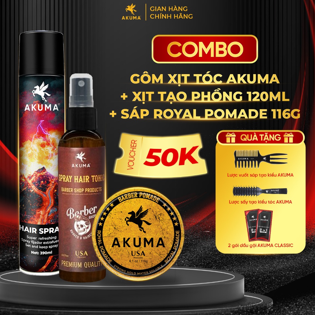 Ảnh Sáp Vuốt Tóc, Gôm Xịt Tóc, Xịt Tạo Phồng Tóc AKUMA Hàng Chính Hãng (Tặng 2 Lược Vuốt Sáp Khi Mua Combo 2 Món) 1