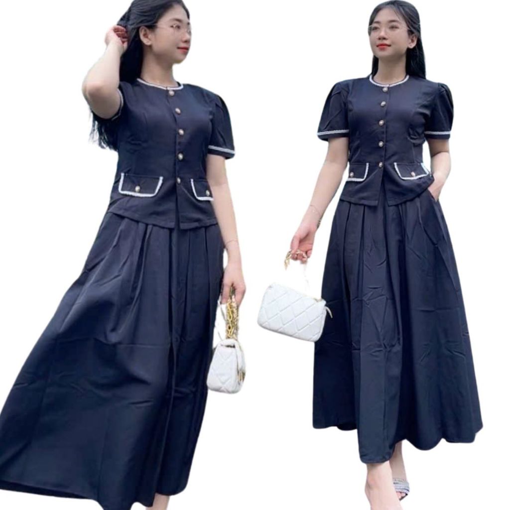 Set đồ đẹp set đồ nữ mùa hè bigsize set váy dài chữ A xòe áo tay ngắn thiết kế đẹp dễ thương ESHOP váy hè đi biển MS359