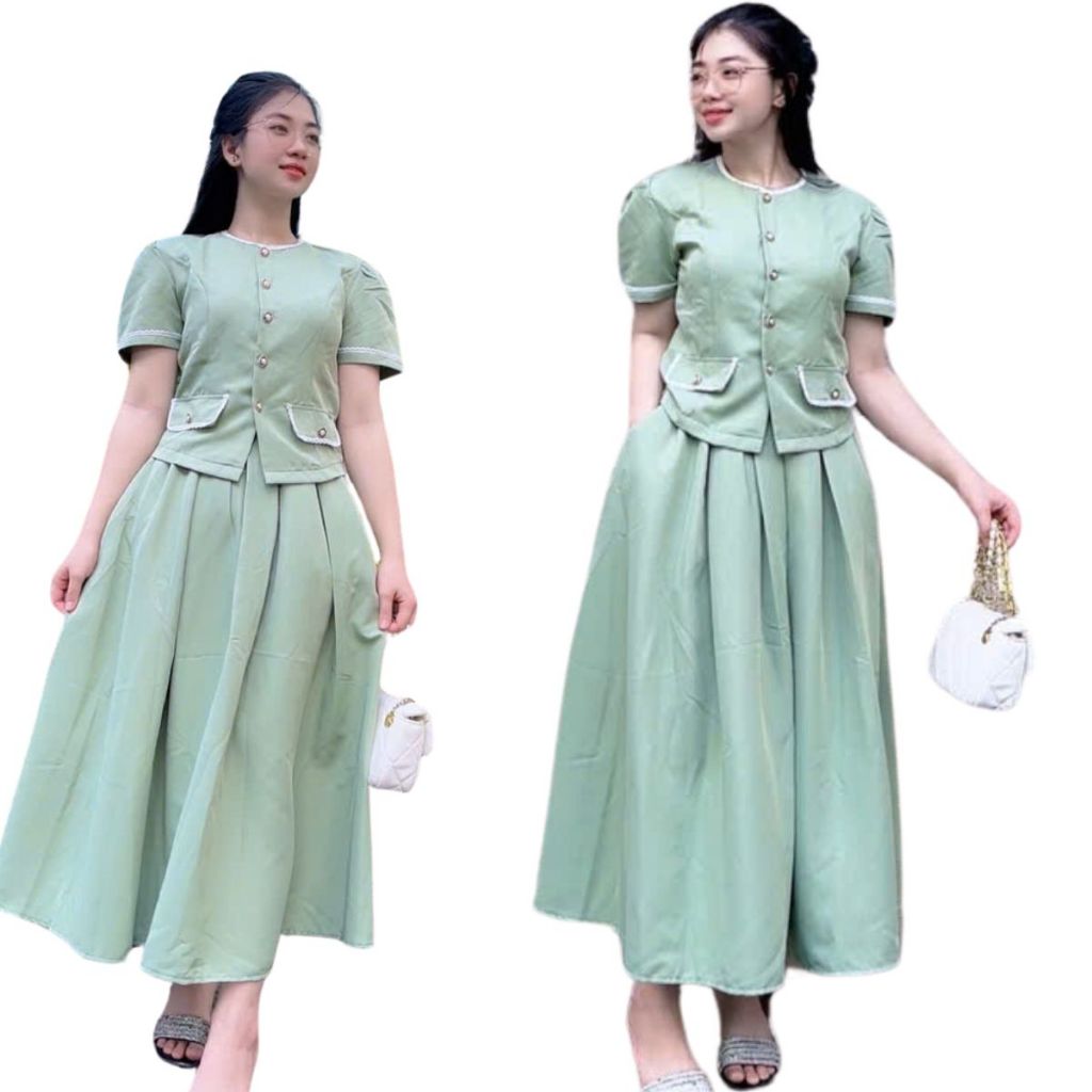 Set đồ đẹp set đồ nữ mùa hè bigsize set váy dài chữ A xòe áo tay ngắn thiết kế đẹp dễ thương ESHOP váy hè đi biển MS359
