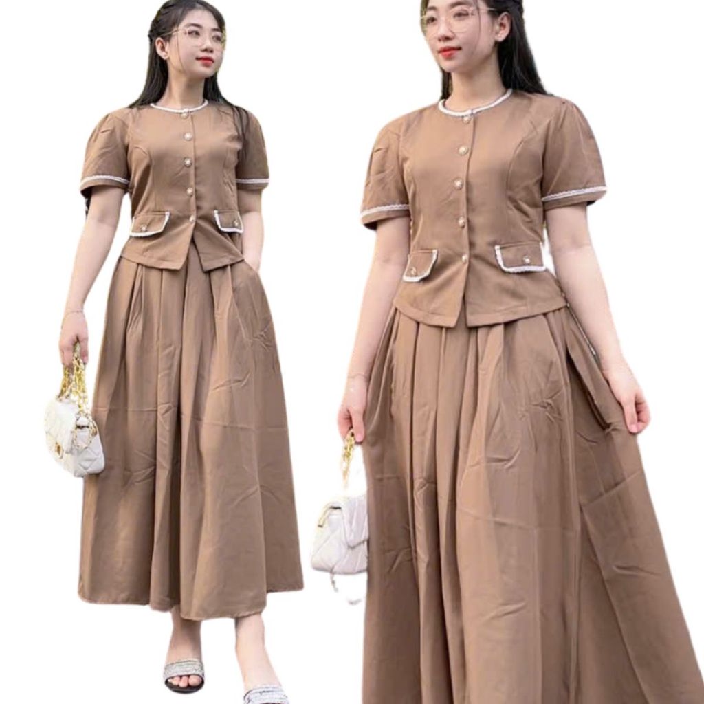 Set đồ đẹp set đồ nữ mùa hè bigsize set váy dài chữ A xòe áo tay ngắn thiết kế đẹp dễ thương ESHOP váy hè đi biển MS359