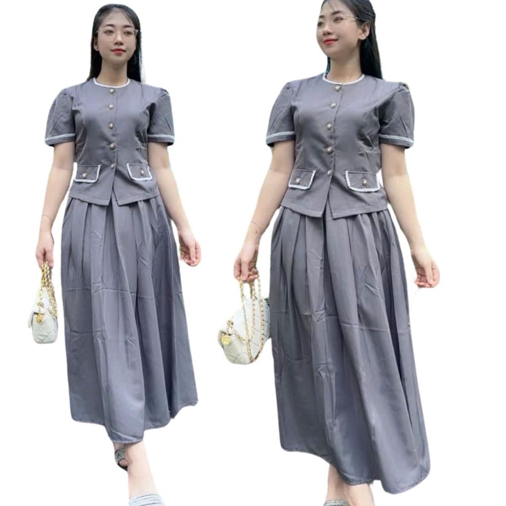 Set đồ đẹp set đồ nữ mùa hè bigsize set váy dài chữ A xòe áo tay ngắn thiết kế đẹp dễ thương ESHOP váy hè đi biển MS359