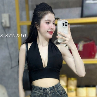 Áo Crop cổ yếm Khoét Sâu Cổ Hở Lưng Có SẴn ĐỆM