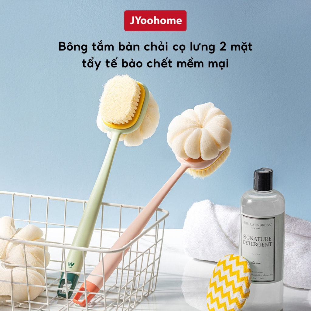Bông Tắm Chà Lưng 2 Mặt Kèm Bàn Chải Cọ JYoohome Cây Bông Tắm Kì Lưng Tẩy Tế Bào Chết Mềm Mịn