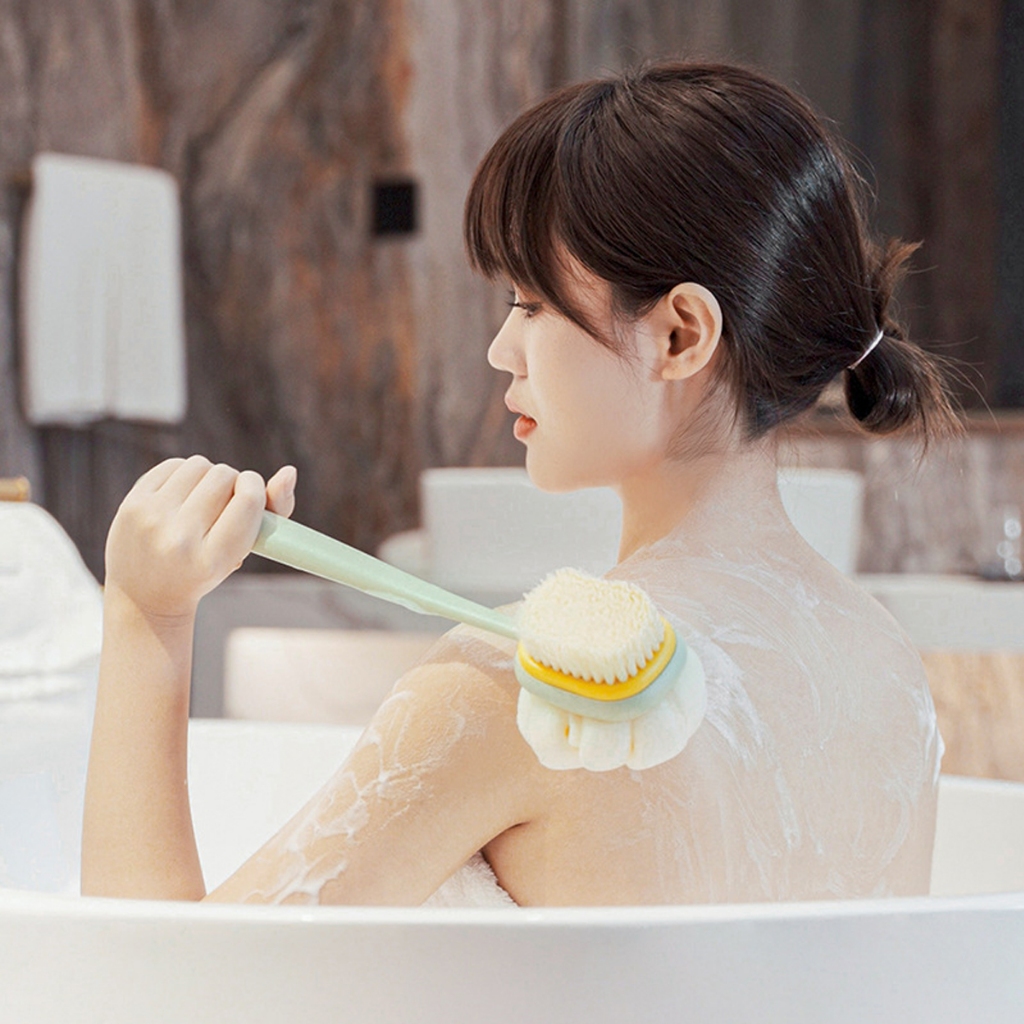 Bông Tắm Chà Lưng 2 Mặt Kèm Bàn Chải Cọ JYoohome Cây Bông Tắm Kì Lưng Tẩy Tế Bào Chết Mềm Mịn