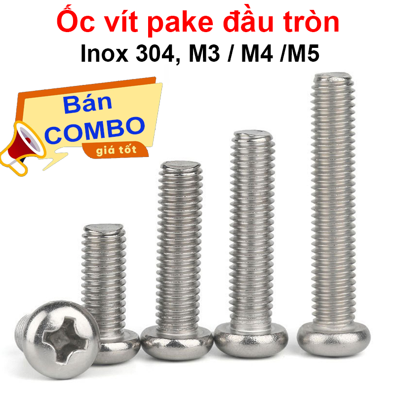 Ốc Vít pake đầu tròn M3,M4,M5 inox 304 dài 6-50mm | Shopee Việt Nam