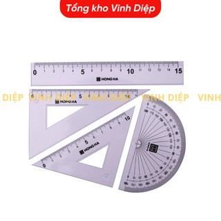 Bộ thước kẻ, thước đo độ, eke cho học sinh bộ dụng cụ học tập 4 chiếc Trong suốt