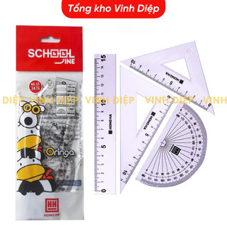 Bộ thước kẻ, thước đo độ, eke cho học sinh bộ dụng cụ học tập 4 chiếc Trong suốt