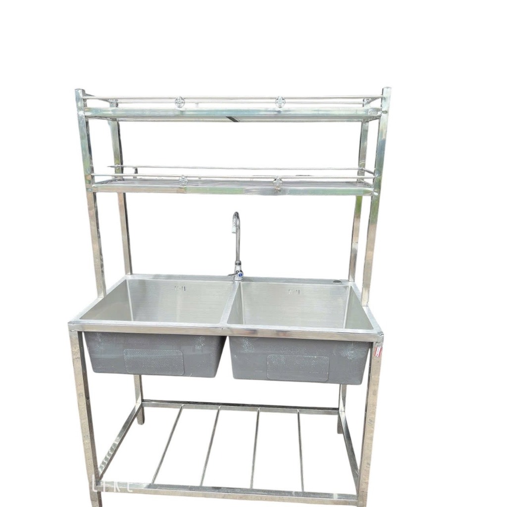 🔥 CHẬU RỬA INOX 2 NGĂN KÈM KỆ 2 TẦNG ĐỂ CHÉN – TIỆN LỢI & CHẮC CHẮN 🔥