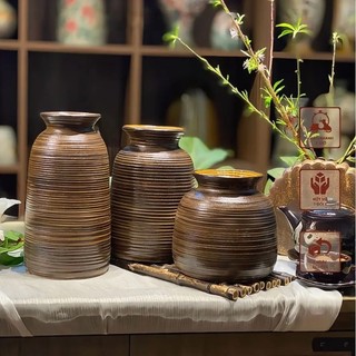 Set 3 Lọ Bình Cắm Hoa Bát Tràng Men Nâu Mộc Vân Ganh Khắc Nổi Trang Trí Phòng Khách Vintage Cao Cấp