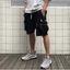 QUẦN SỌT TÚI HỘP 2 CHỐT IN LOGO kiểu khóa ngang ,short đùi lững nam nữ màu đen chất kaki tốt