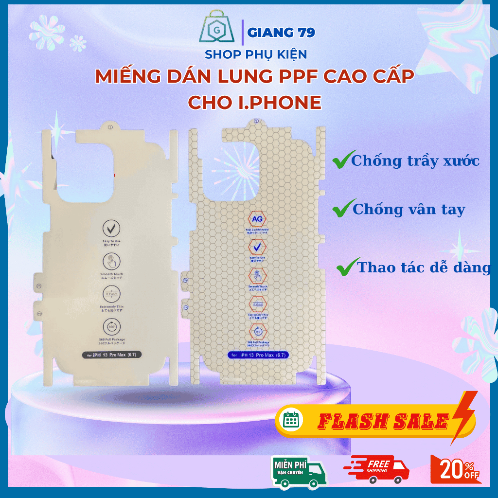 Miếng dán mặt lưng PPF cao cấp cho i.Phone các đời 6 đến 15Promax