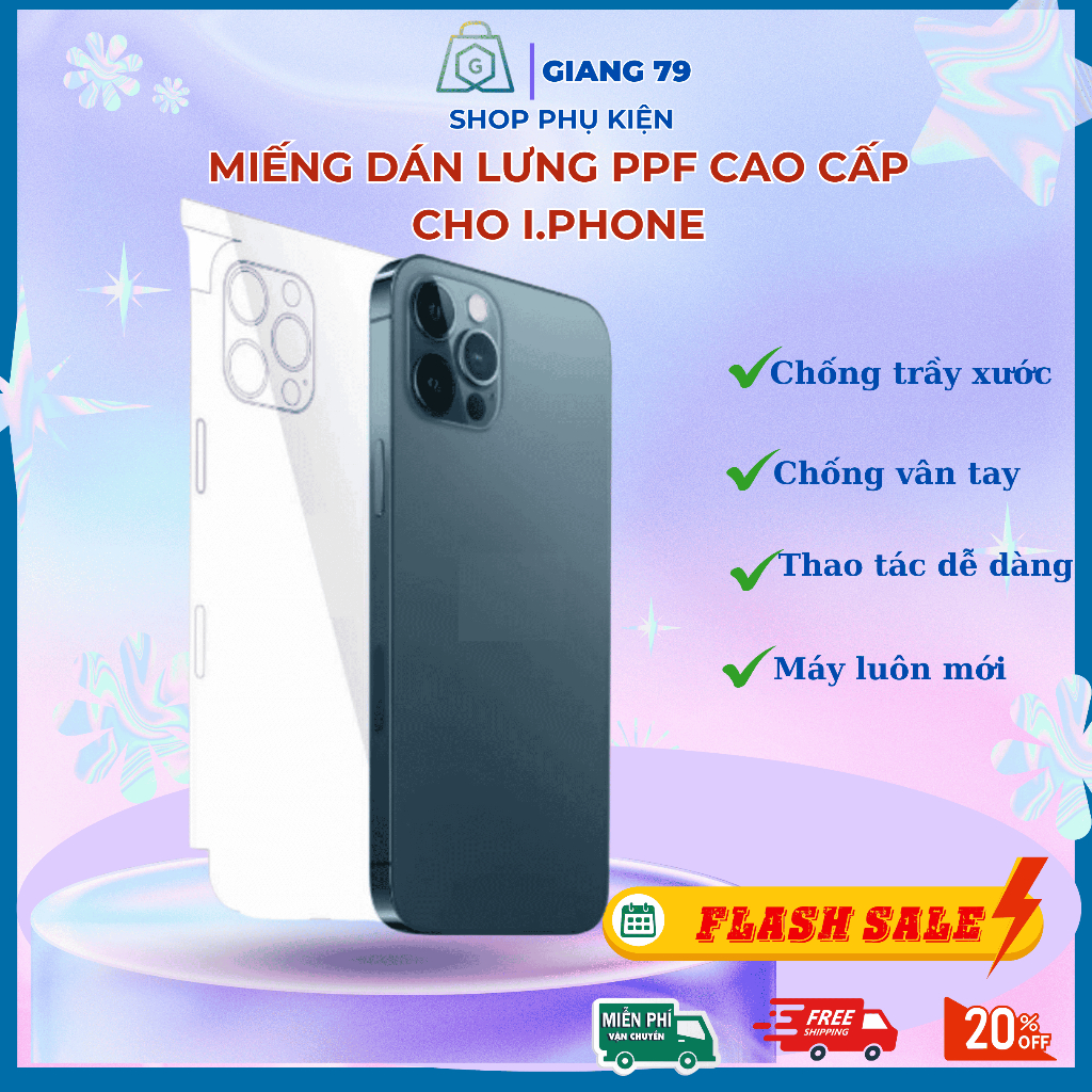 Miếng dán mặt lưng PPF cao cấp cho i.Phone các đời 6 đến 15Promax