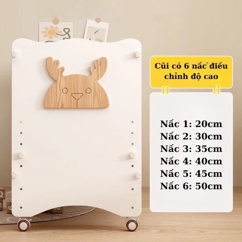 Cũi cho bé, cũi gỗ thông cao cấp đa năng Honalife, 6 mức điều chỉnh độ cao ghép chung giường bố mẹ