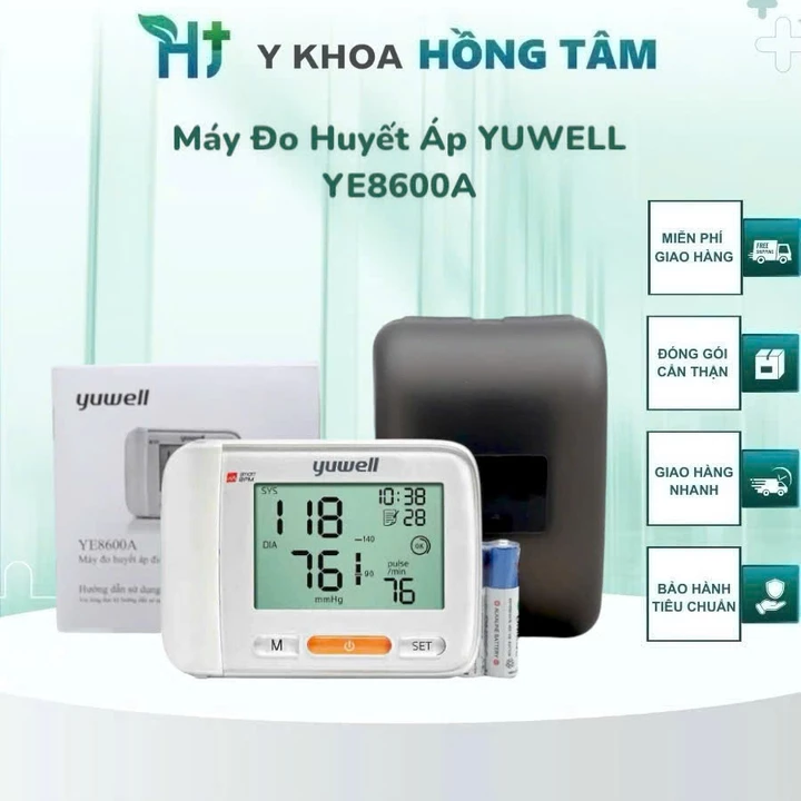 Máy Đo Huyết Áp YUWELL YE8600A, Cảnh Báo Rối Loạn Nhịp Tim, Màn Hình LCD Dễ Quan Sát, Lưu 60 Kết Quả Đo