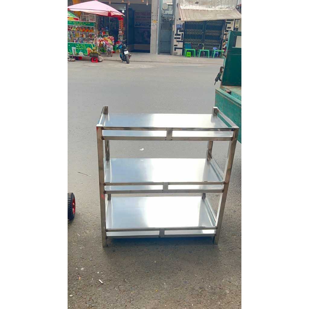 kệ inox 3 tầng tấm mặt phẳng để đồ dụng cụ nhà bếp