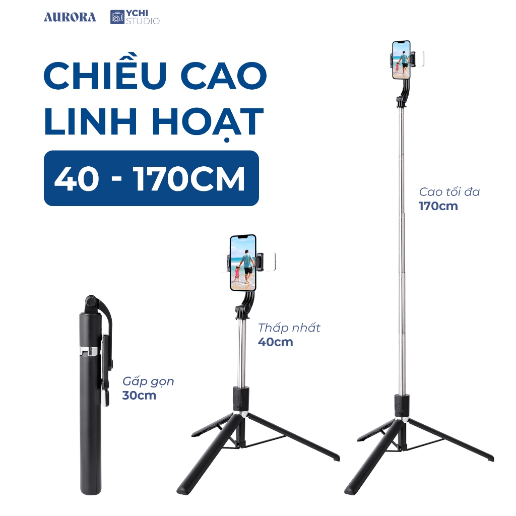 Tripod Aurora Ultrastand C170 - Gậy Chụp Ảnh 3 Chân Gấp Gọn, Cây Selfie Kèm Nút Bấm Bluetooth