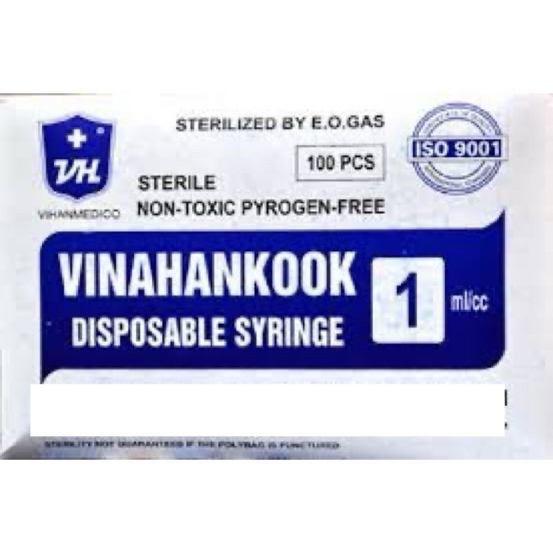 Hộp 100 cái Bơm tiêm sử dụng 1 lần Vinahankook 1ml, bơm tiêm 3ml, bơm tiêm 5ml. Bơm tiêm 1cc,3cc,5cc. Bán lẻ.