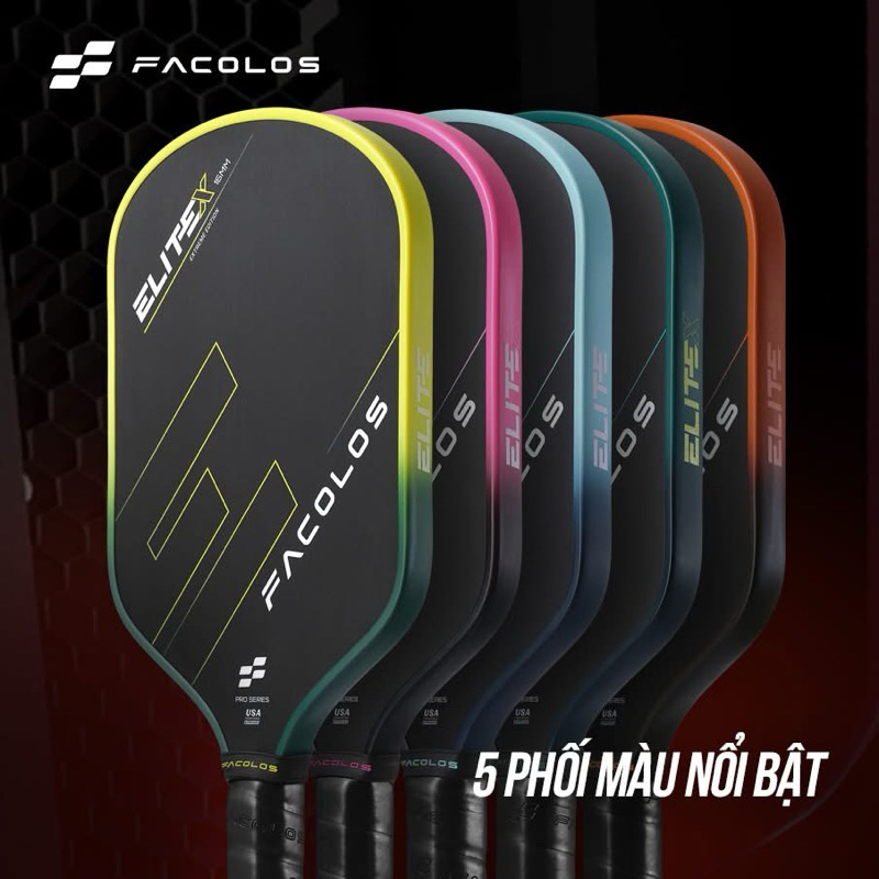 ✅ [Ship Hoả Tốc] Vợt Pickleball Facolos Elite X 16mm trendy đầy cá tính - chính hãng - Carbon T700