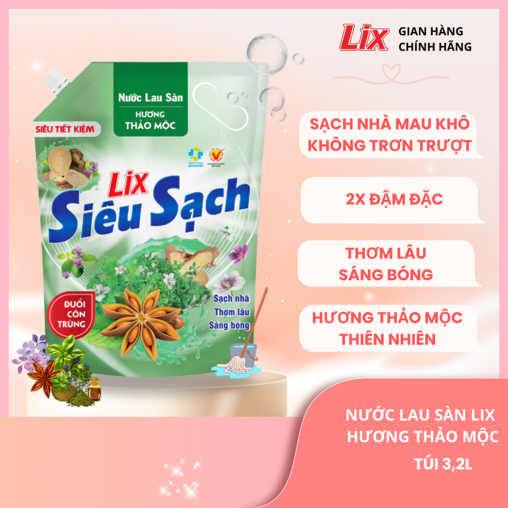 Ảnh Combo 2 nước lau sàn siêu sạch hương thảo mộc 3,2L/ túi, nhà sáng bóng, thơm lâu Lixco Việt Nam, 2C-15202+15601 2