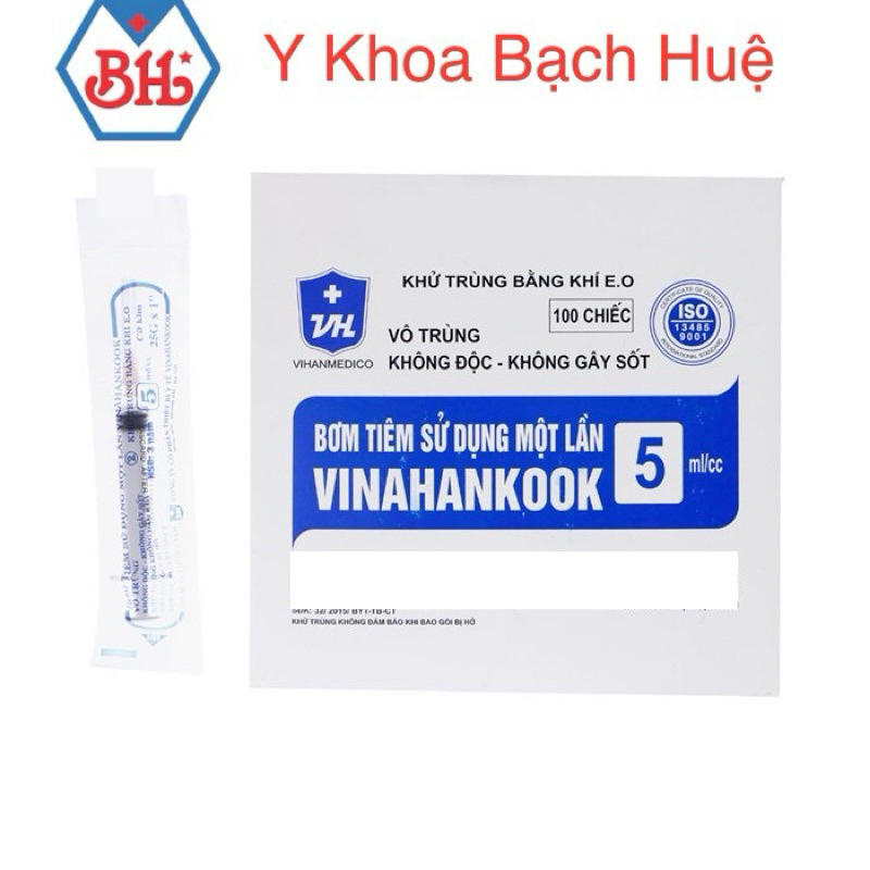 Hộp 100 cái Bơm tiêm sử dụng 1 lần Vinahankook 1ml, bơm tiêm 3ml, bơm tiêm 5ml. Bơm tiêm 1cc,3cc,5cc. Bán lẻ.