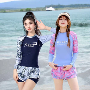 Đồ bơi nữ, đồ tắm biển dài tay quần short ,Đồ bơi giả váy nữ đi biển kín đáo năng động dành cho mẹ và bé 16-65kg