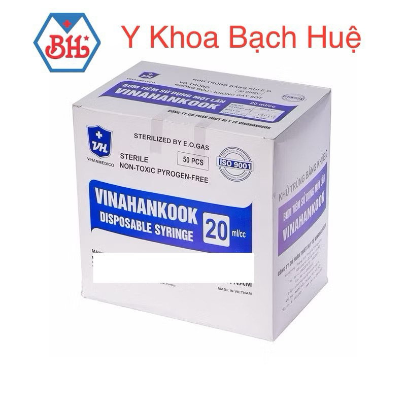 Hộp 50 cái Bơm tiêm 20ml,bơm tiêm 20cc Vinahankook kim 23G. Có bán lẻ