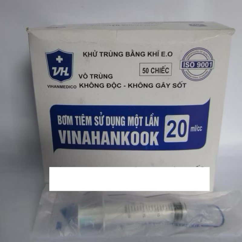 Hộp 50 cái Bơm tiêm 20ml,bơm tiêm 20cc Vinahankook kim 23G. Có bán lẻ
