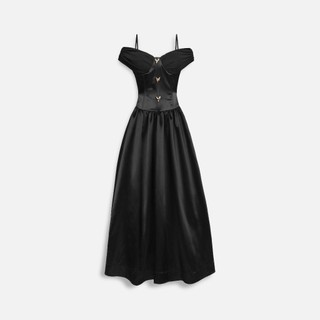 Đầm Nữ Dài Girly Offshoulder Neckline, Chất Vải Phi Bóng Phối Thun Giấy Hạt Gạo Thoải Mái, WDD077 SOME HOW STORE