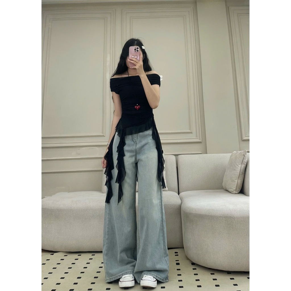 Quần Jeans Ống Rộng Nữ Joolate Form Rộng Dài Chùm Phủ Chân Hơi Loe Nhẹ Chất Jean Mềm Đủ Màu