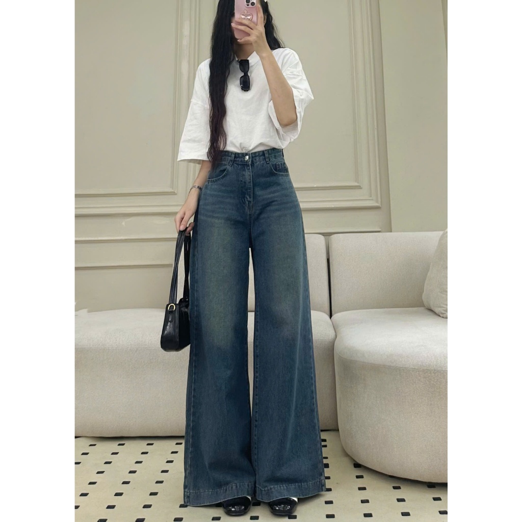 Quần Jeans Ống Rộng Nữ Joolate Form Rộng Dài Chùm Phủ Chân Hơi Loe Nhẹ Chất Jean Mềm Đủ Màu