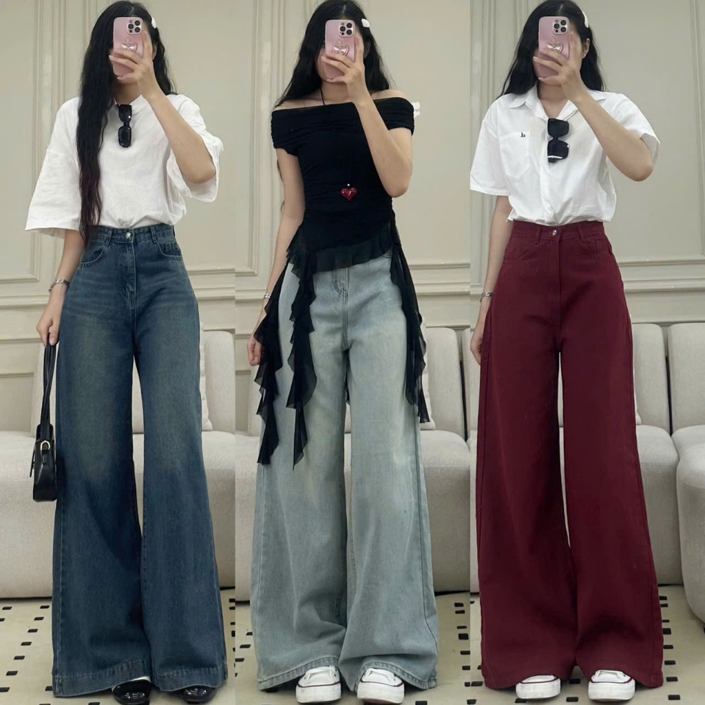 Quần Jeans Ống Rộng Nữ Joolate Form Rộng Dài Chùm Phủ Chân Hơi Loe Nhẹ Chất Jean Mềm Đủ Màu