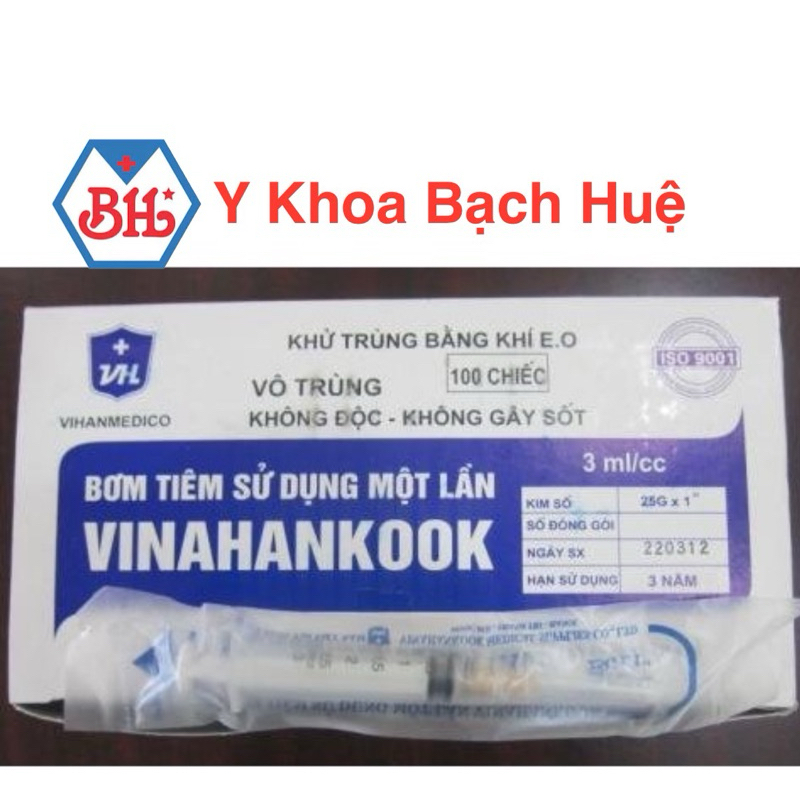 Hộp 100 cái Bơm tiêm sử dụng 1 lần Vinahankook 1ml, bơm tiêm 3ml, bơm tiêm 5ml. Bơm tiêm 1cc,3cc,5cc. Bán lẻ.