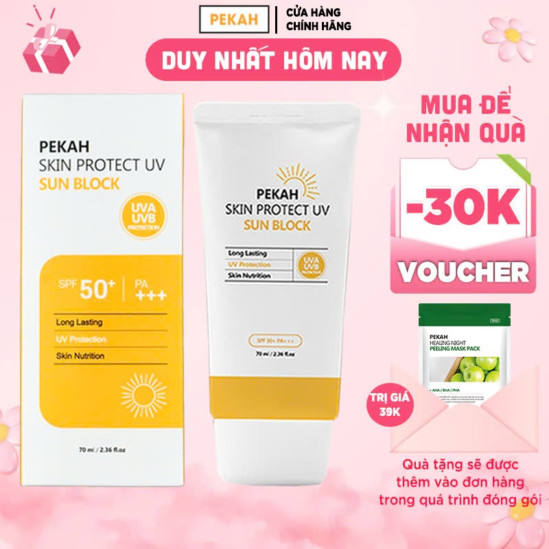 Ảnh Kem chống nắng vật lý PEKAH Hàn Quốc bảo vệ khỏi tia nâng tone nhẹ UV  Skin Protect UV Sun Block SPF 50+ PA+++ 70ml 1