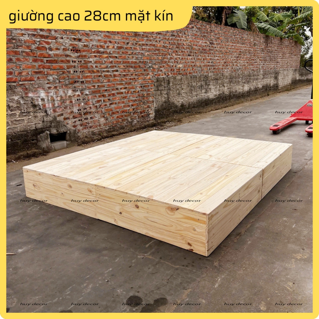 [ CÓ HƯỚNG DẪN LẮP] Giường pallet gỗ thông cao 28 cm mặt kín  từ 1m2x2m, 2m2x2m